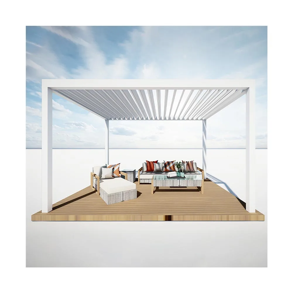 Garraf 3*3 3*4 China Modern Pergola With Sliding Canopy Wave Shade Sail With Remote Control System