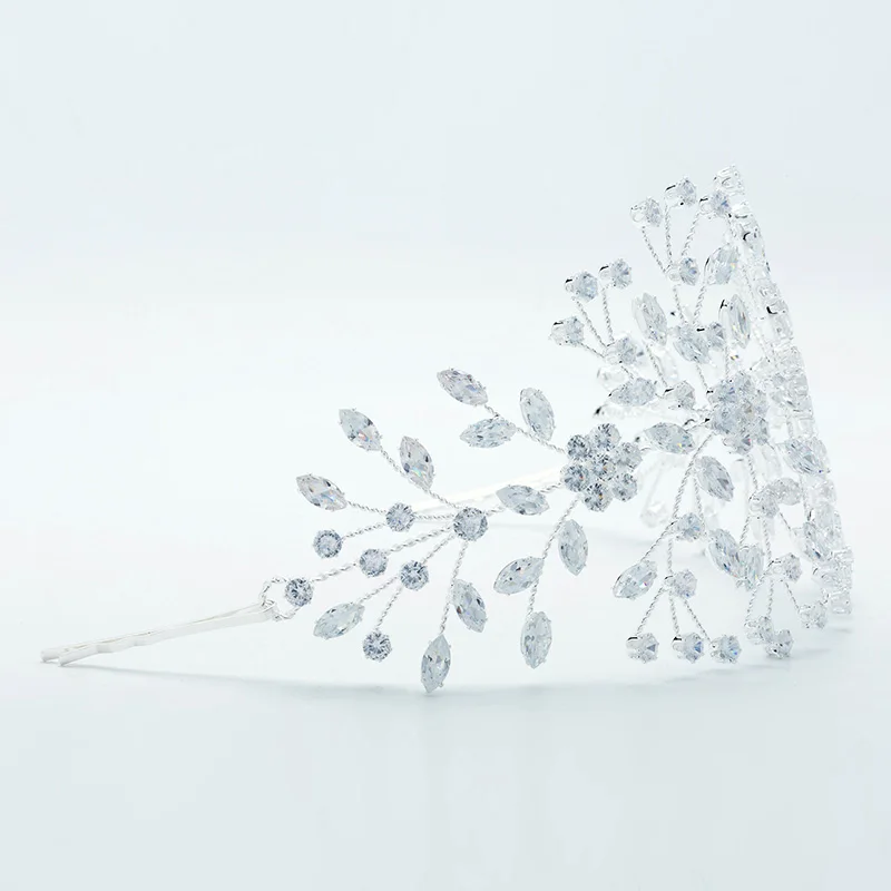 New Full Zircon Wedding Crown Bridal Tiara For Party Length 21.3cm Wide 8.5cm Sliver Barrettes Pop Dinner Copper BC4700
