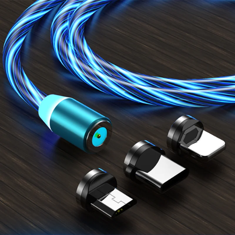 Оптовая продажа светодиодных ламп с зарядным устройством Type C кабель Usb 3 в 1 быстрая светящаяся Магнитная Зарядка для мобильных телефонов