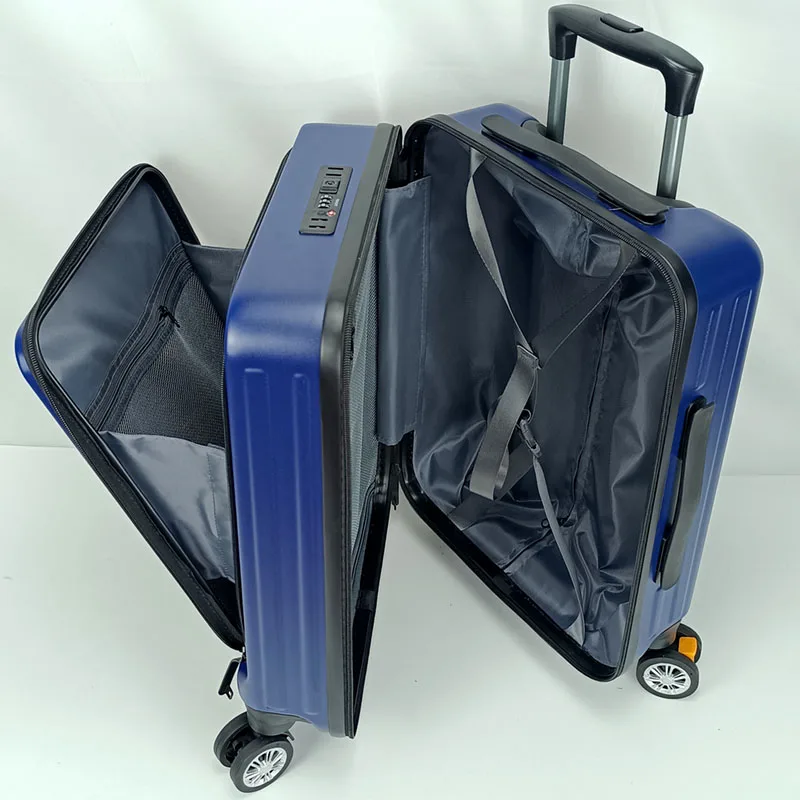 Qideming Hot selling PC  Luggage Bags With Computer Compartment Front Open Laptop Pocket USB Charging Port Travel Suitcase