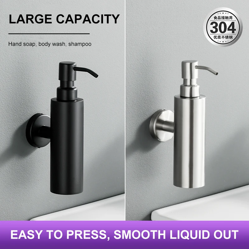 Wholesale Price 304 Stainless Steel Black Wall Mounted Liquid Soap Shampoo Dispenser for Toilet Bathroom