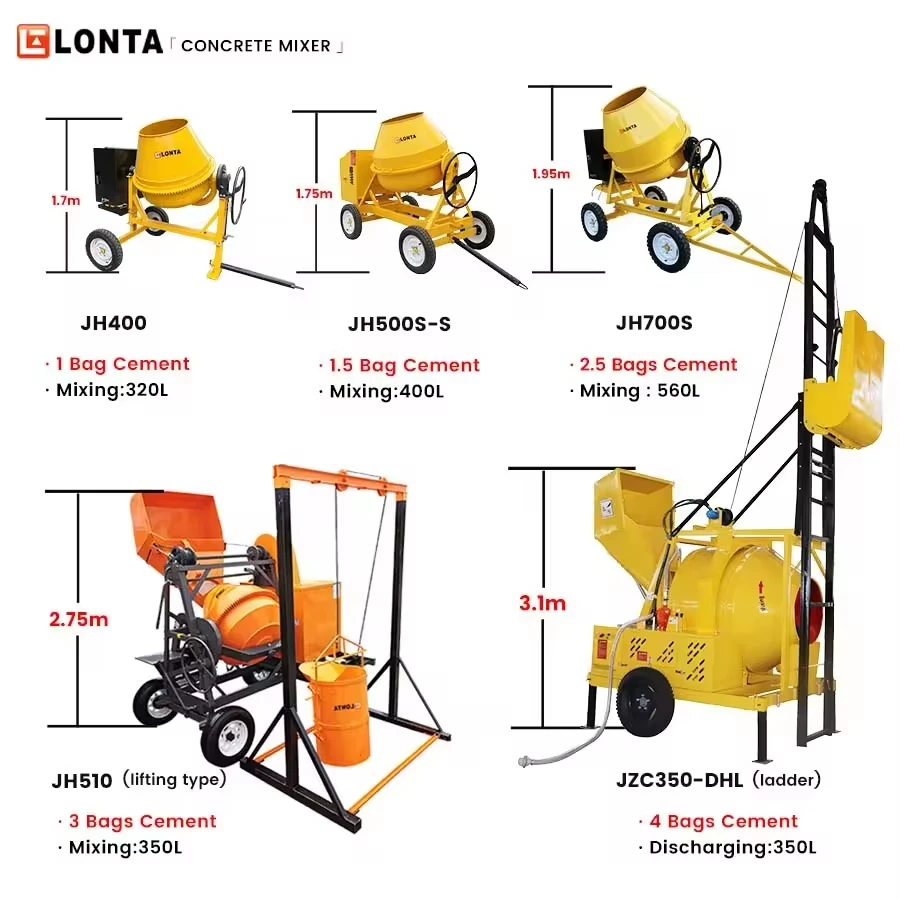 LONTA JH500 500 litre 2 bags portable gasoline electric diesel engine beton cement concrete mixer machine 500L betonniere