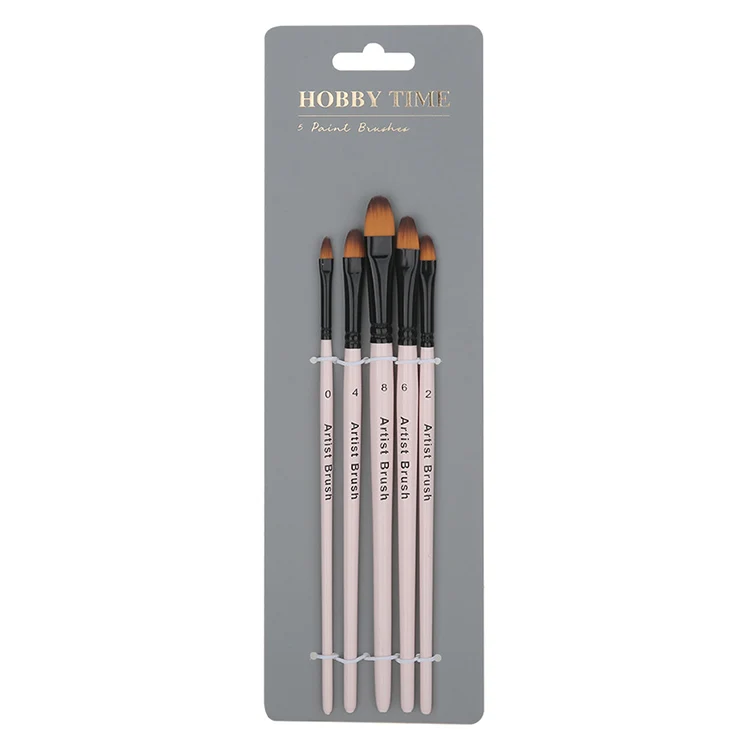 Chinese Professional Manufacture Pink Wooden Barrel 5 Pcs Painting Artist Oil Art Set Paint Brushes