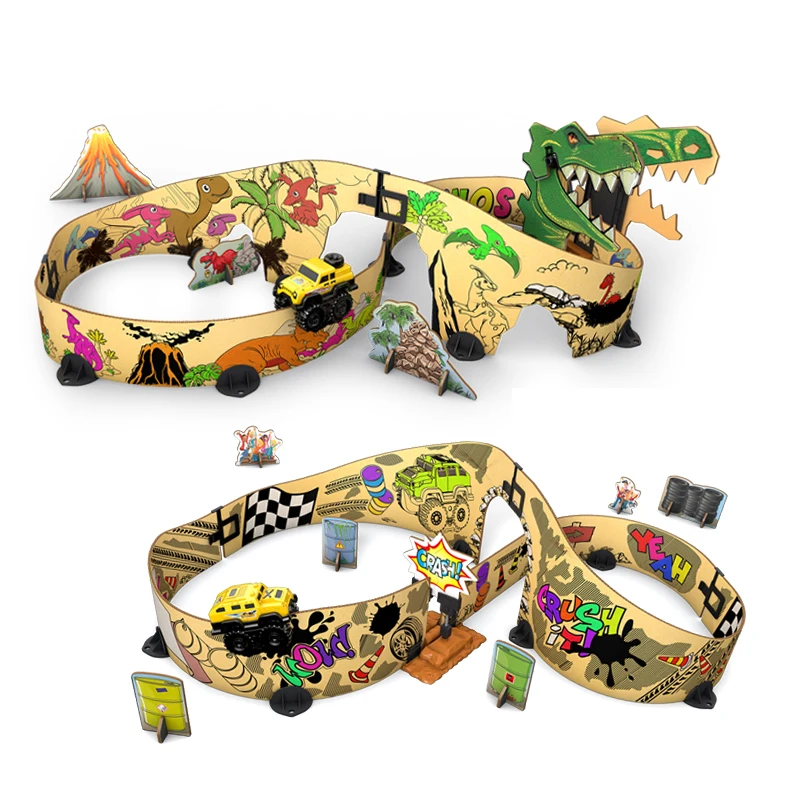 New high quality DIY cardboard track toys Dinosaur themed track toys Flexible racing track car toys for kids