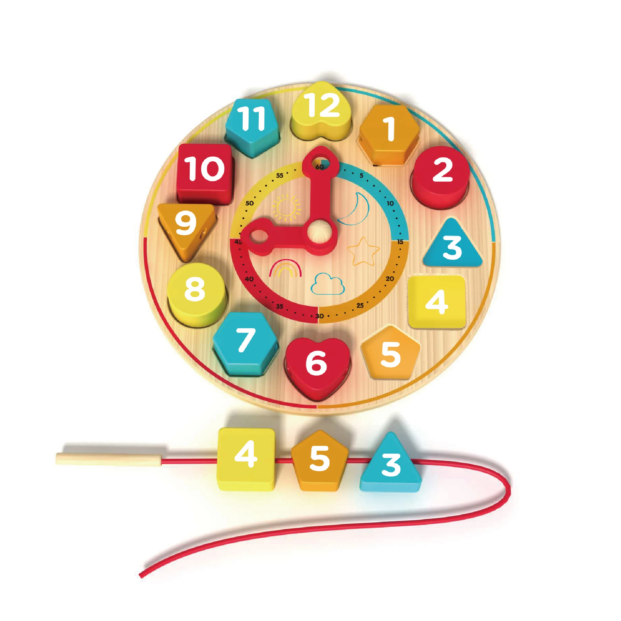 Hot Selling Montessori Educational Learning Baby Wooden Colourful Clock Toy Toddler Stacking Blocks Balance Block Toy