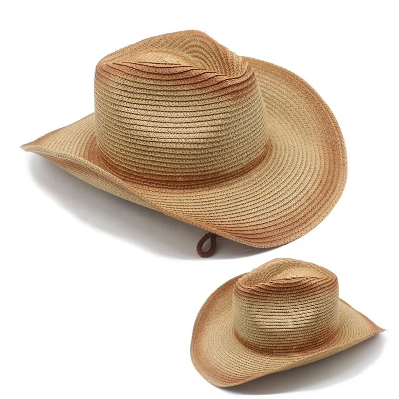 Custom Logo Classic Outback Tea Stain Cowboy Hat Summer UV Protection Outdoor Wide Brim Gradient Panama Straw Hats For Women