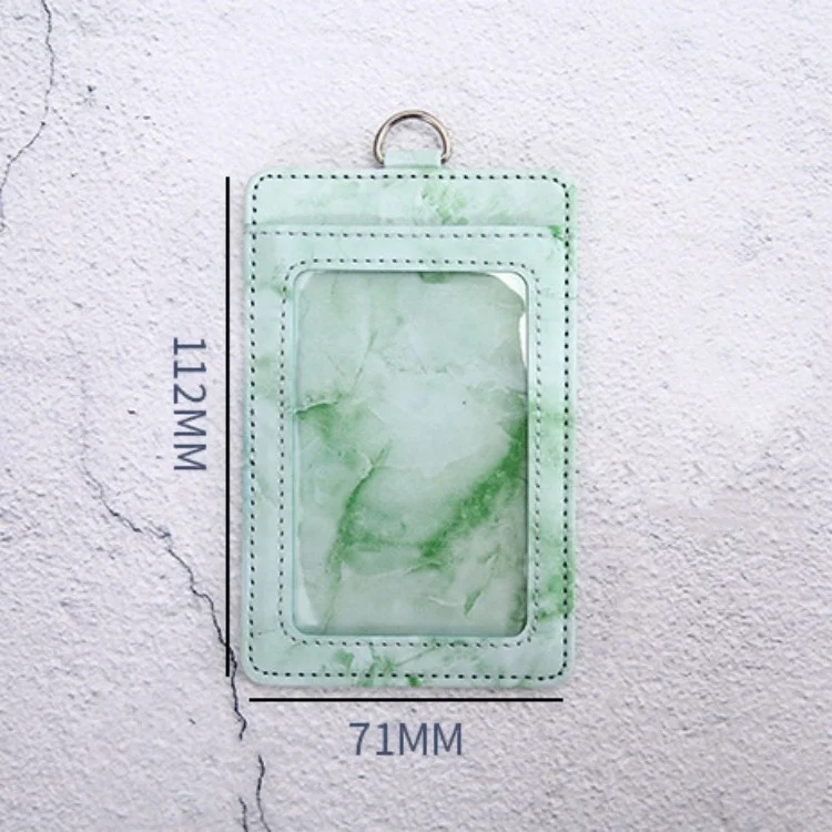 Marble Pattern PU Leather Clear ID Window Credit Card Case Retractable ID Name Badge Reel Holder Lanyard for Women Nurse