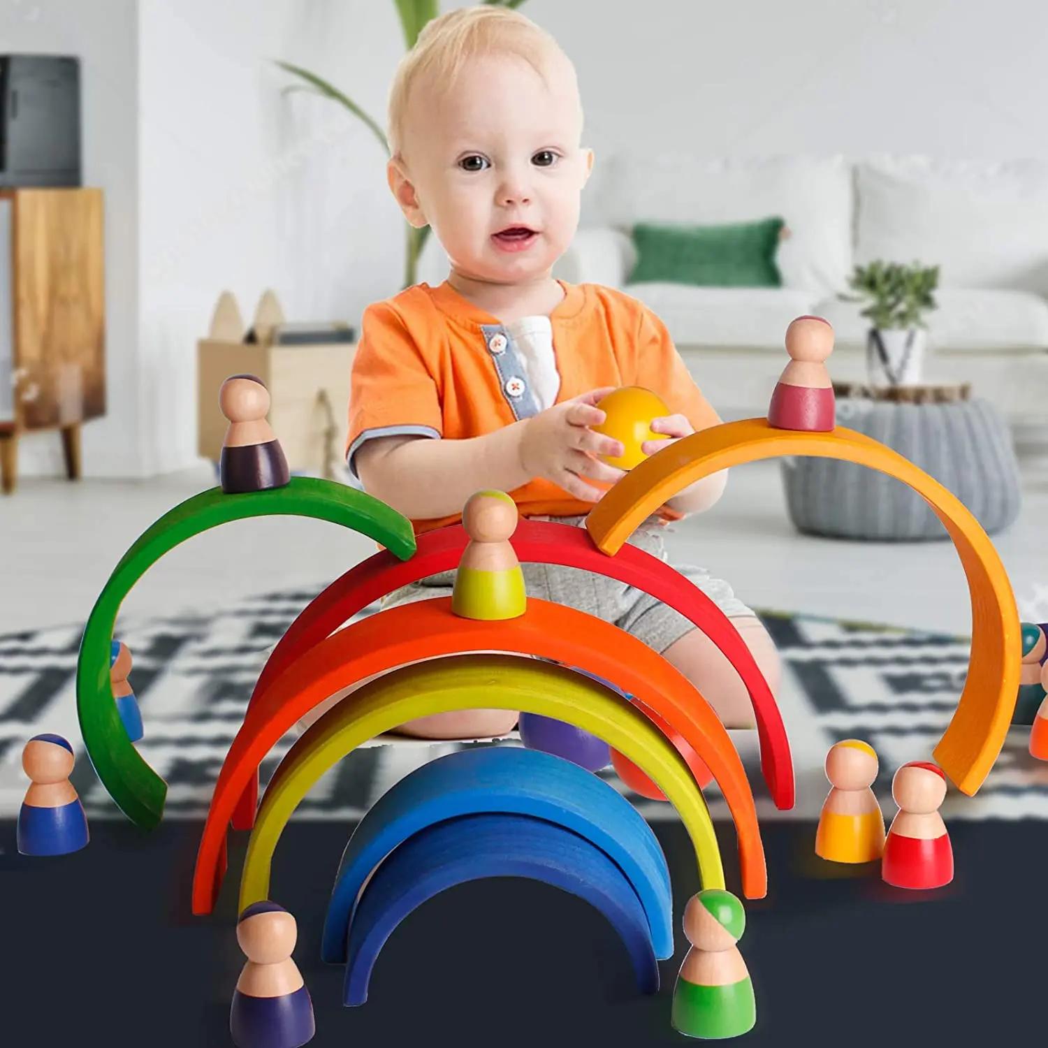 WANHUA rainbow tower sets stacking blocks toys montessori kids montessori toys for baby