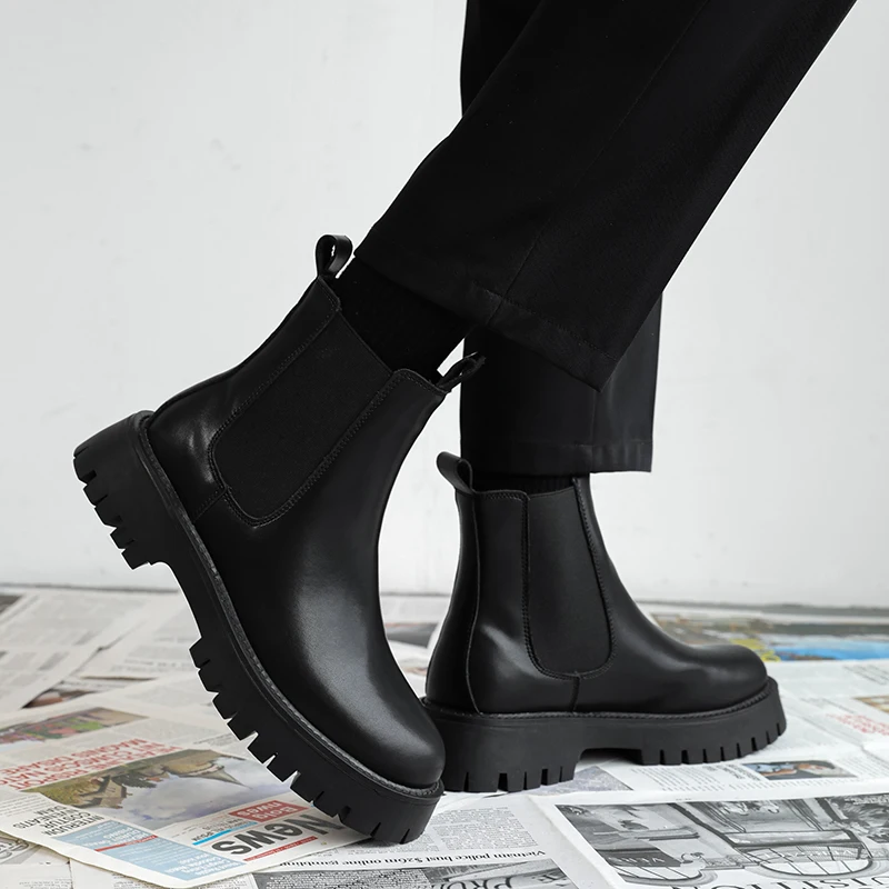 Oversize Fashion boots for men high top cowhide flat bottom Black Comfort boots?old? men Martin Boots