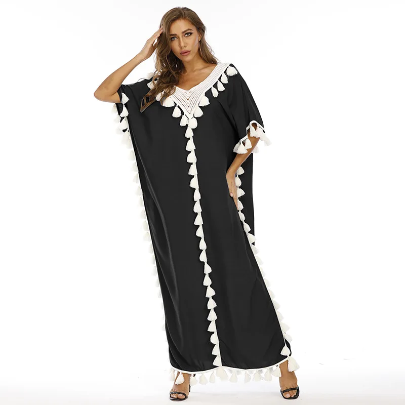 wholesale 2024 June hot sale Middle Eastern muslim plus-size robe V-neck evening dress abaya muslim dress
