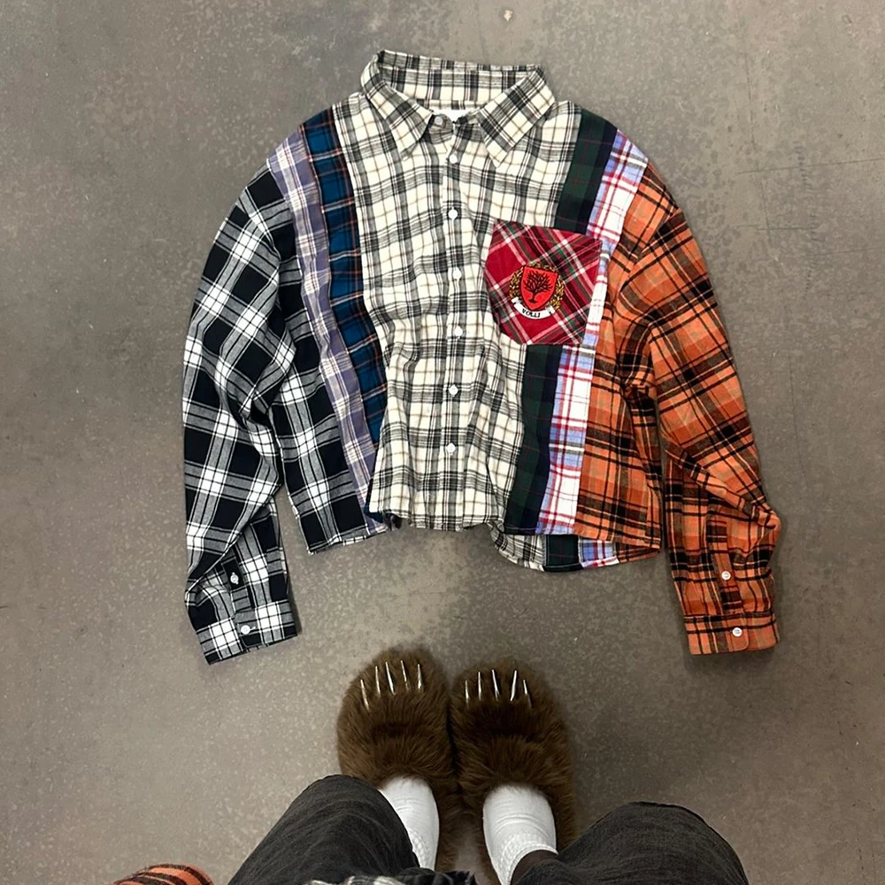Cut and Sew Garment Custom 100% Cotton Check Flannel Shirt Plus Size Jointed Fabric Button Up Casual Shirts for Men