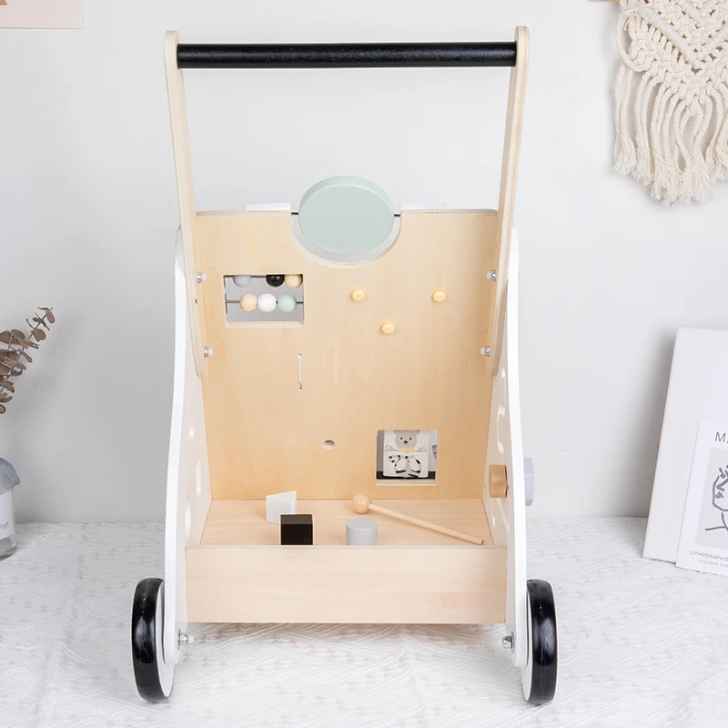 Creativity Wooden Baby Walker with Roller, Push and Pull Learning Activity Walker, Multi-Functional Activity Toy for Kids