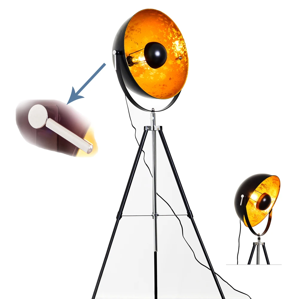 halogen Matt Black Irion Up and Down Tripod  floor lamp with Gold Foil inner