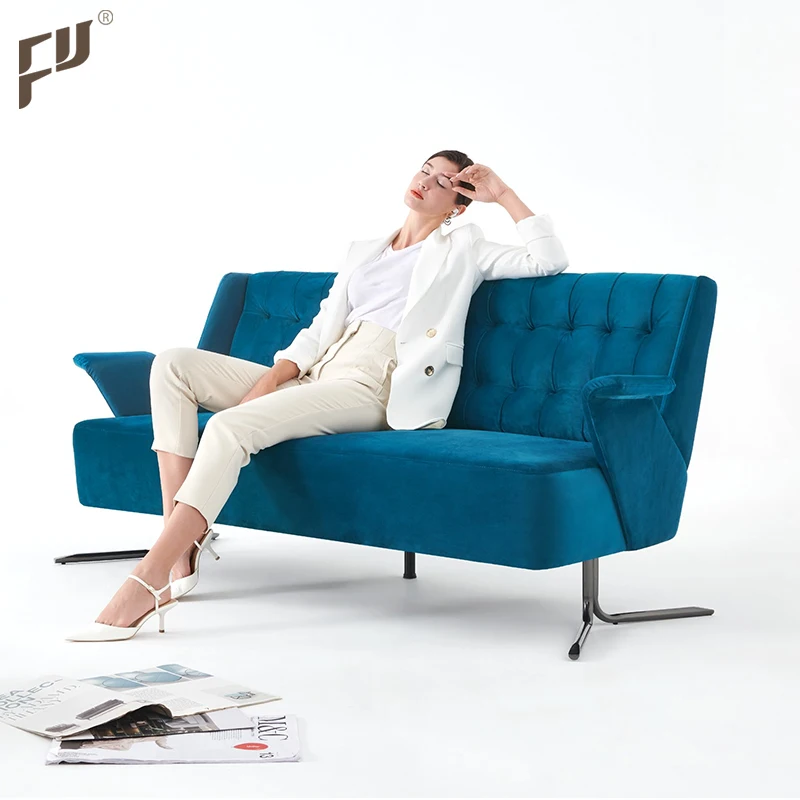 China Manufacturers Cheap Price Indoor Large 3 Seater Luxury Blue Velvet Fabric Sectional Sofa For Office Reception