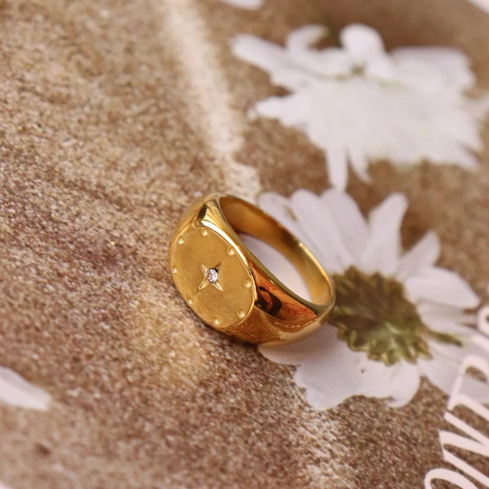 Chris April in stock fashion jewelry Micro-inlaid zircon 316L stainless steel PVD gold plated Six Pointed Star Ring