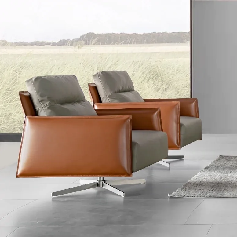 Modern Italian Design Leisure Arm Sofa Chair Italian Leather Fabric Cover Set for Living Room or Office Furniture for Hotels