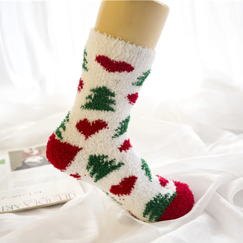 merry christmas red socks thicken warm christmas tree snowflake snowman pattern cotton socks