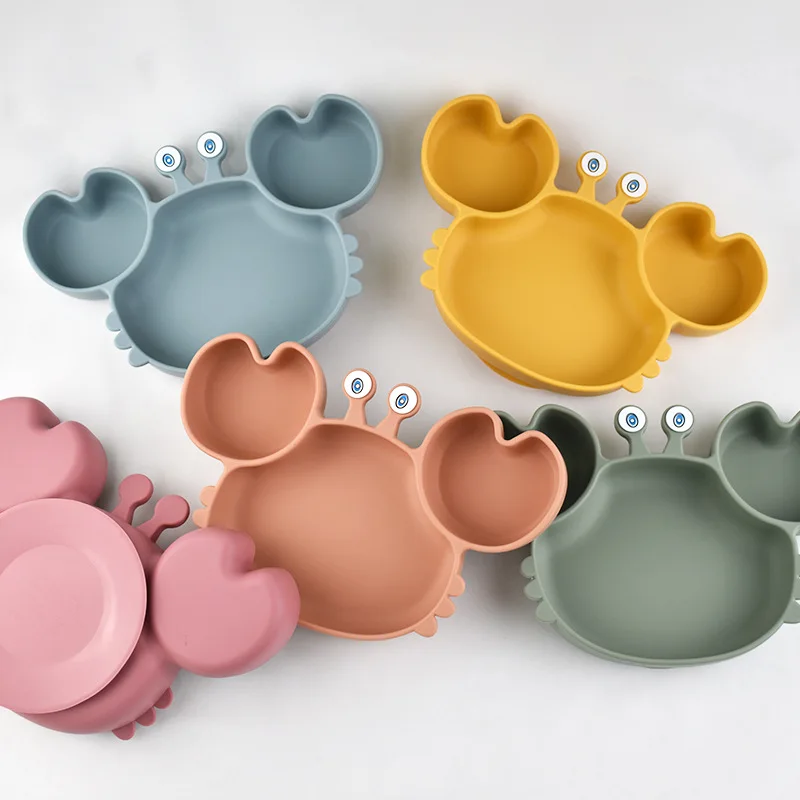 Vichi Divided Kids Silicone Baby Feeding Nursing Suction Crab Dinner Eating Plate Animal For Babies