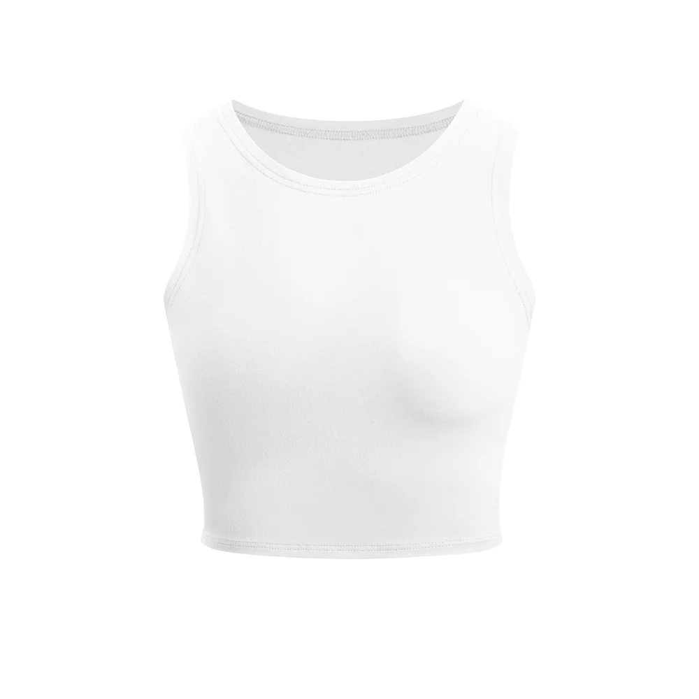 2024  Minimalist  Style  Plain  Color  Women  Round  Neck  T-Shirt  Casual  Sleeveless Tee for Homewear