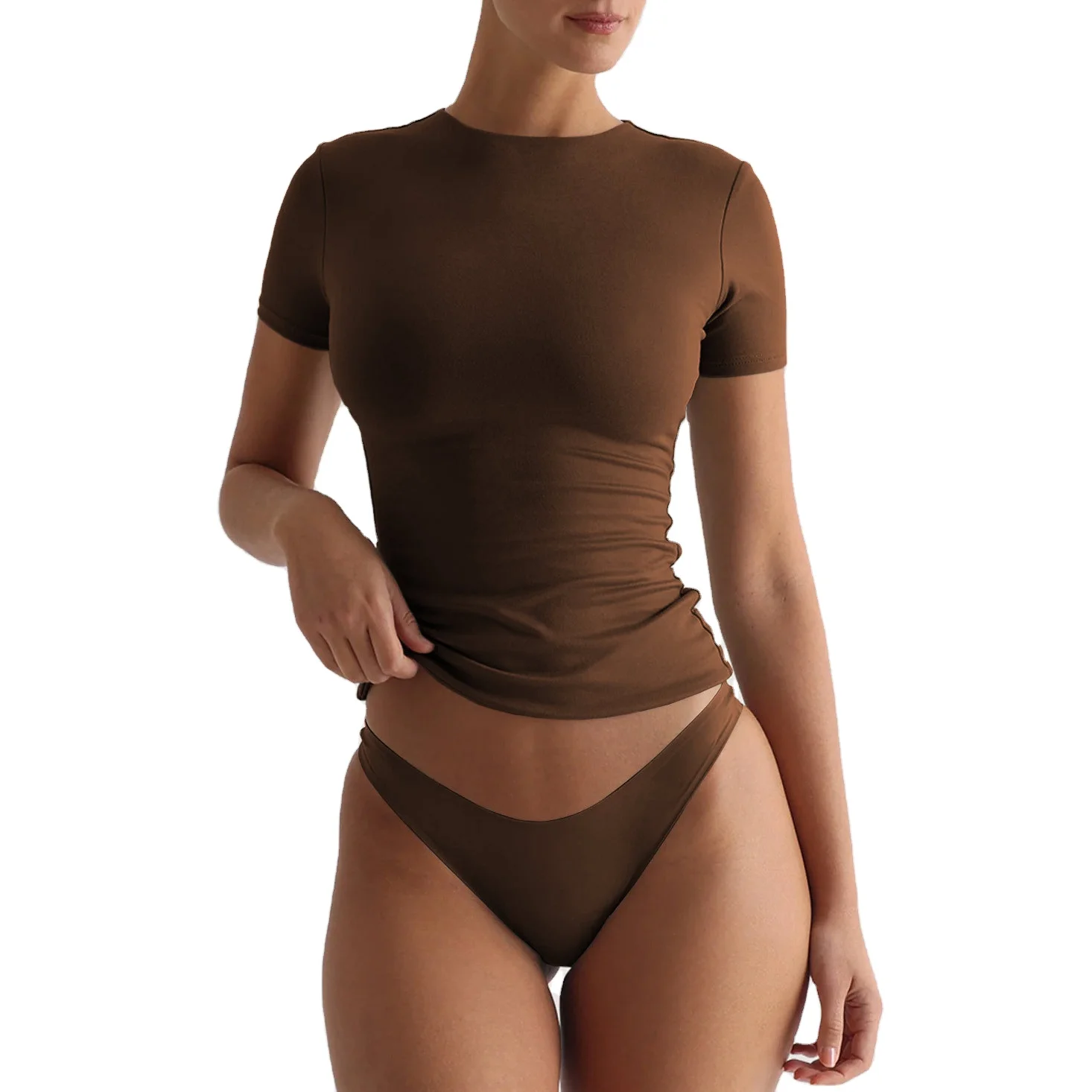 Fashion Fitted T-shirt for Women Wholesale White T-shirts Ladys Gym Tops 2024 Summer Tops Casual Short Sleeve Shirt Nonwoven S-L