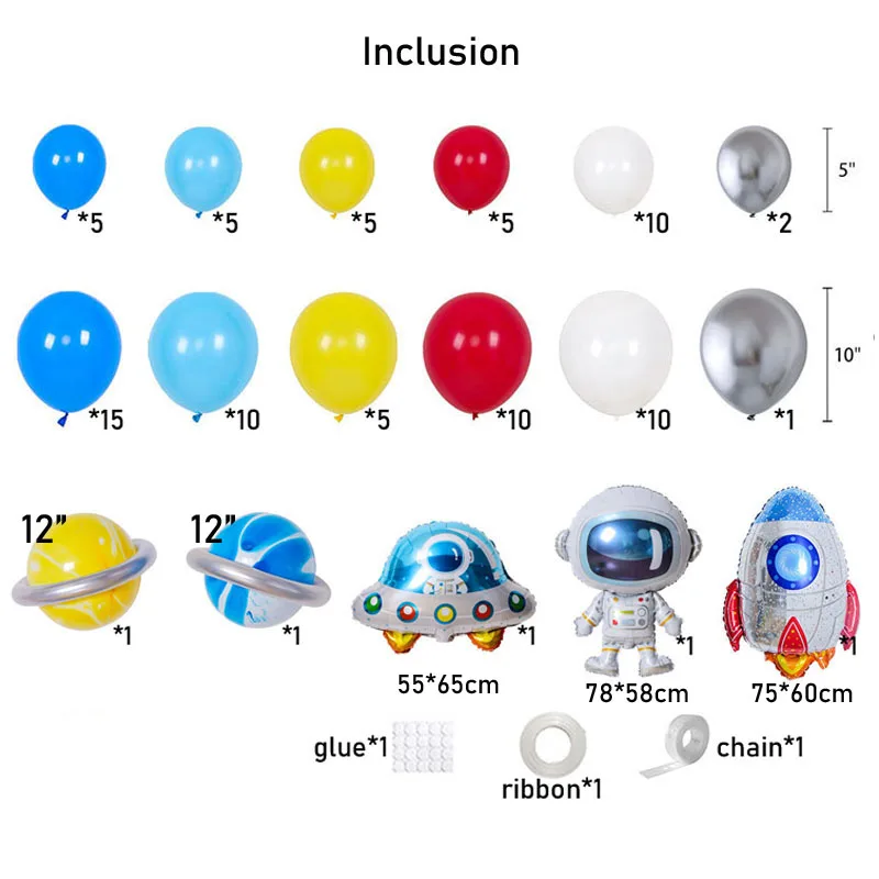 Aerospace Theme Kids Birthday Party Backdrop Photography Accessories Supplies Airplane  Bus UFO Astronaut Latex Balloon Garland