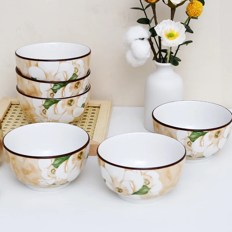 Modern Luxury 5-Inch Porcelain Ceramic Rice and Noodles Bowl Sustainable Dinnerware Set for Household Parties and Restaurants