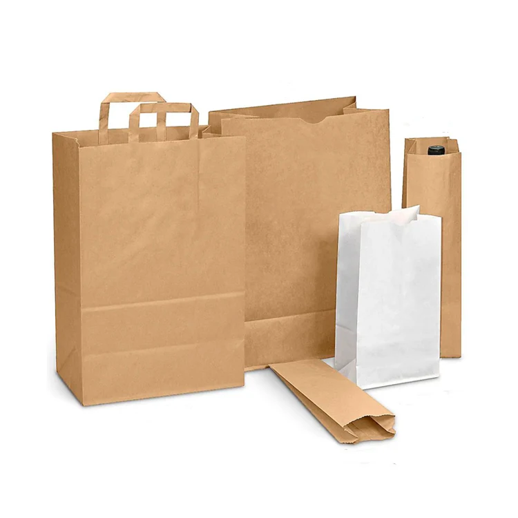 Kraft Paper Bag with Handle Print Recycle Grocery Shopping Take Away Food Packaging Brown Food Package Hand Length Handle Accept