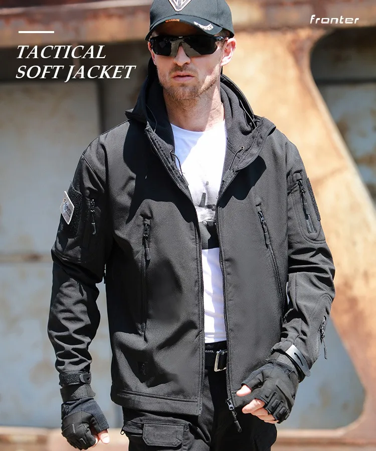 OEM New Fashion Mens Fleece Outdoor  Jacket Tactical Softshell Jacket Hooded Outwear Coat Waterproof
