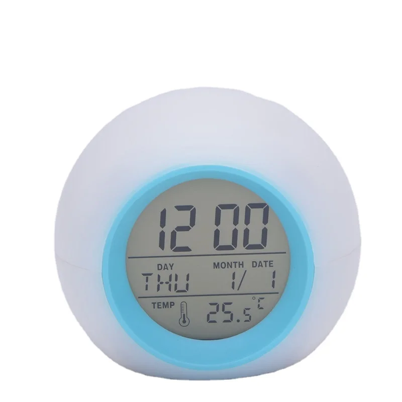 Smart Kids 7 Color Led Night Light Digital Table Alarm Clock with Calendars Temperature