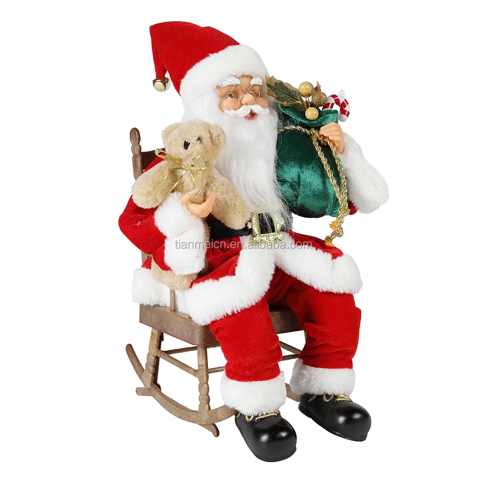 40cm Custom Christmas plush Animated Electric Santa Claus Rocking Chair Musical Ornament Decoration Figurine Xmas Collection
