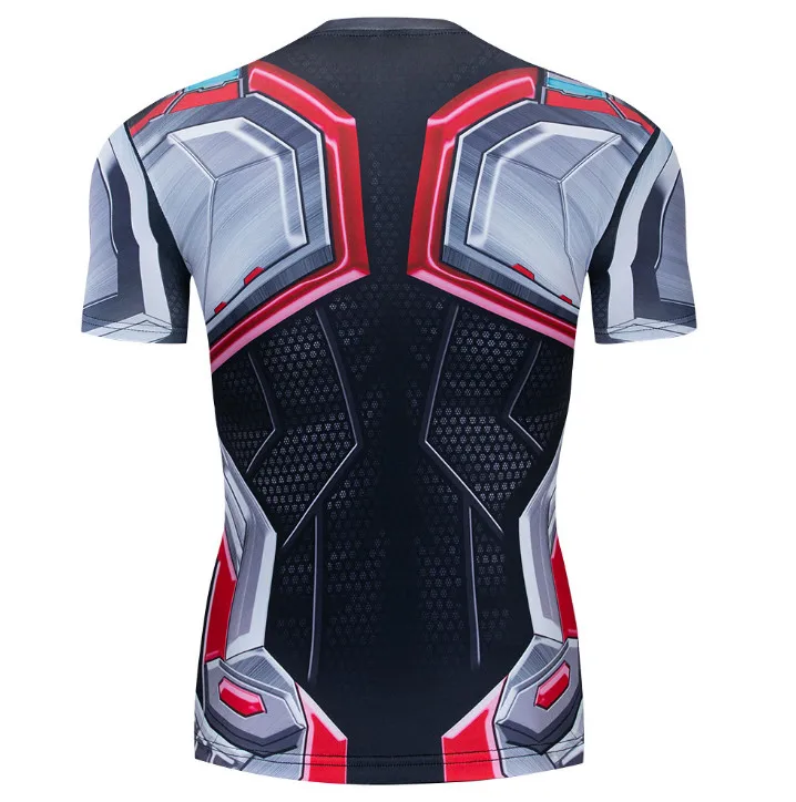 Mens Sports Fitness Elastic Short Sleeve Superhero Print T-shirt