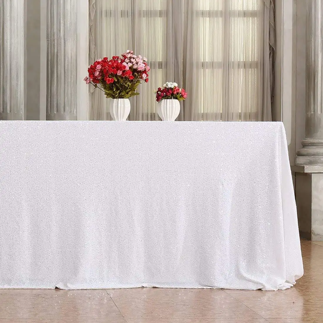Wholesale Wedding Party Embroidery Square Glitter Payette Tablecloth 90 x 156 Inch Rectangle White Sequin Round Table Cloth