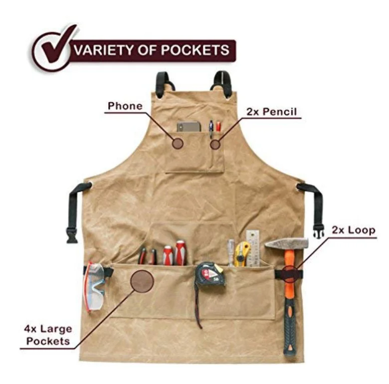 Waxed Canvas Workman Engineers Carpenter Apron With Waterproof Function, Soft and Ventilated Suit for Kitchen, Garden, Pottery