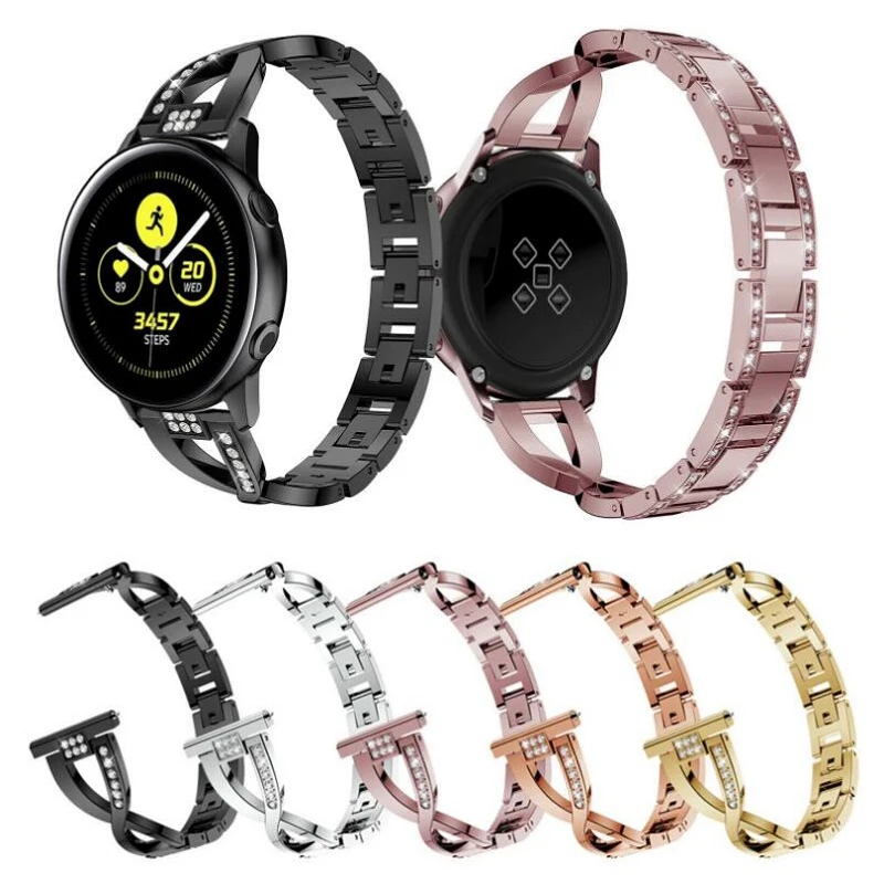 20mm 22mm X Type Diamond Rhinestone for Samsung Galaxy Watch 3 Band 41mm 45mm Active 2 1 46mm 42mm Women Metal Watch Strap