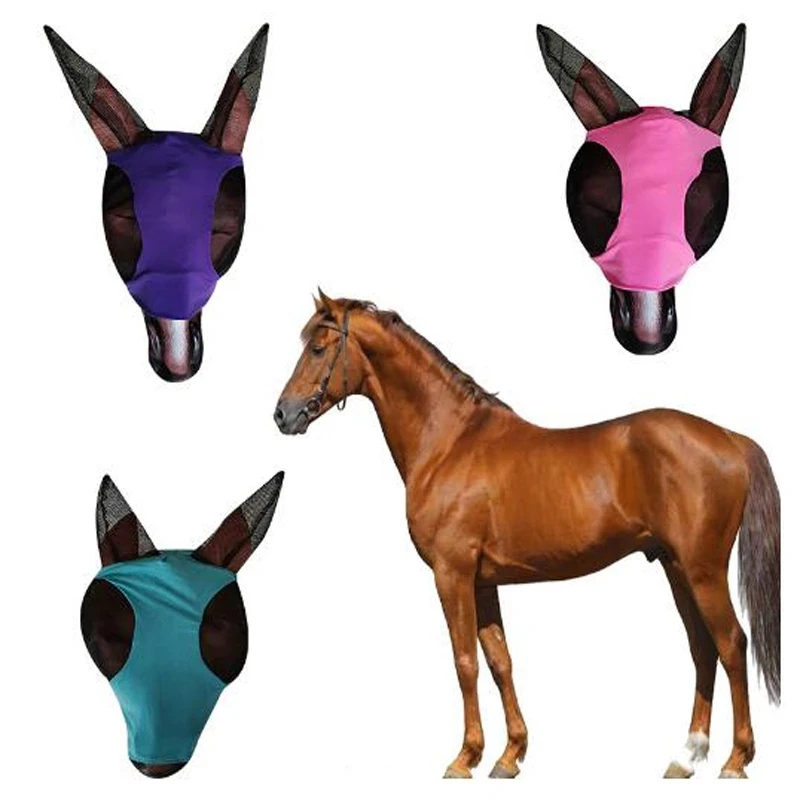 New Sale Multicolor Horse Masks Breathable Stretchy Knitted Fabric+Mesh Anti Mosquito Mask For Horse Riding Equestrian Equipment