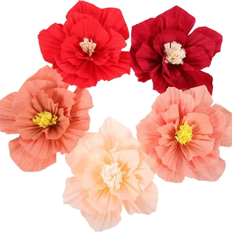 Factory supply cheap pink red color handmade festival party decoration artificial flower rose DIY crepe paper flower