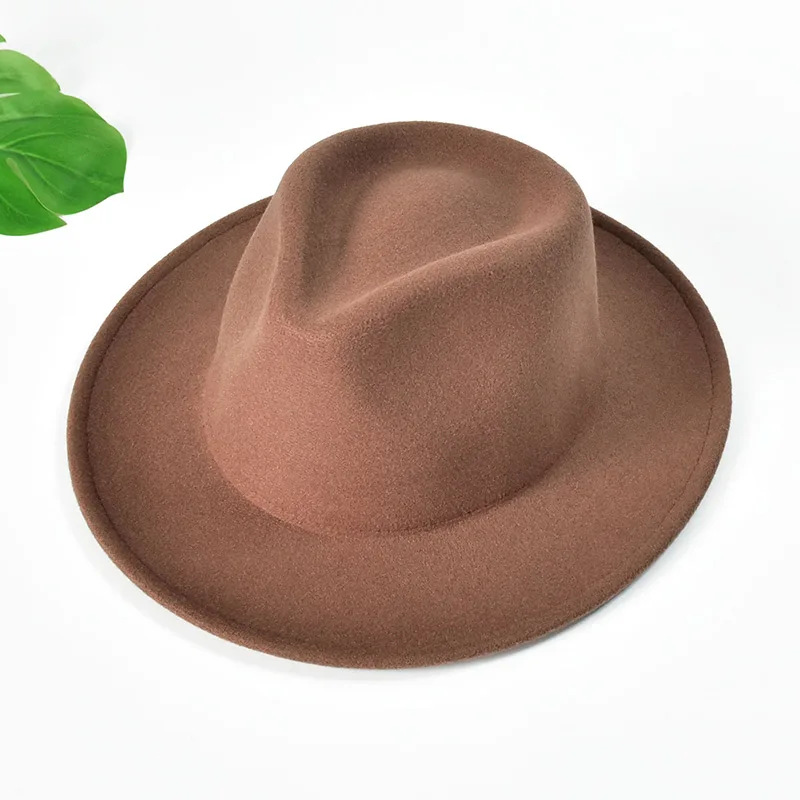 Top Hat Wholesale Wool Felt Plain Fedora hats Unisex Ribbon Pattern Color Cloche Hat