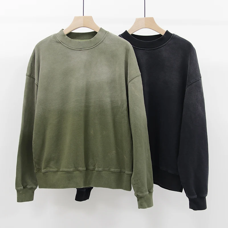 high quality sunfade crewneck sweatshirt unisex custom streetwear clothes fashion acid washed hoodie