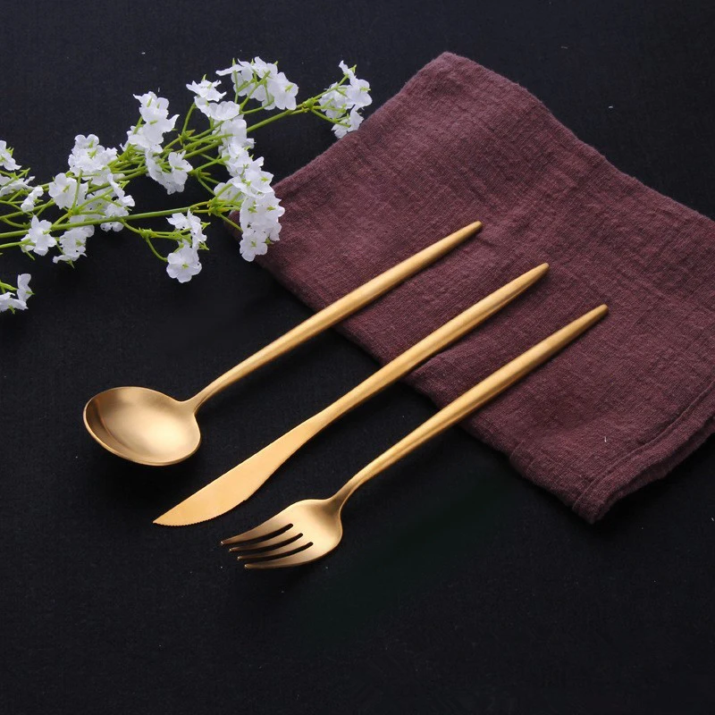 Restaurant 1810 Reusable Dinner Gold Table Coffee Tea Spoon Gold Cuttlery Flatware Wedding
