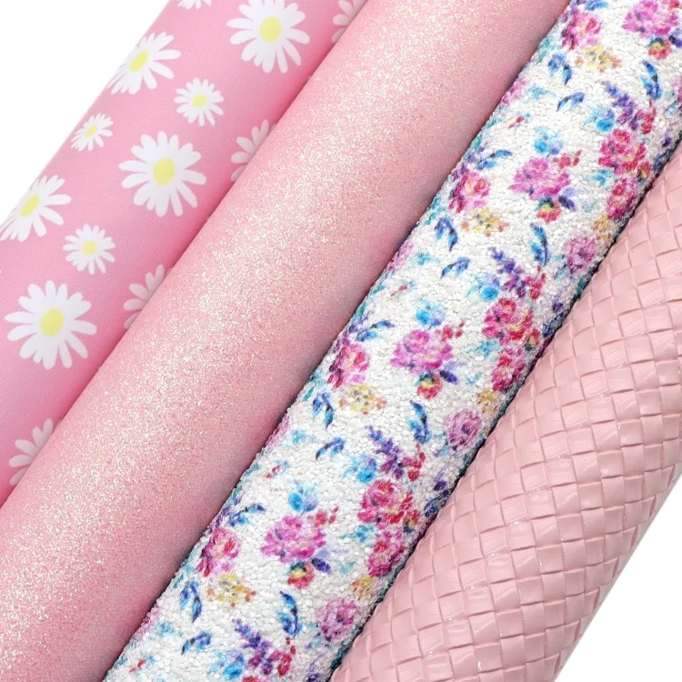 4pcs/set Flower Butterfly Print Faux Leather Material Mix Glitter Sheets Synthetic Leather Fabric For Diy 28333