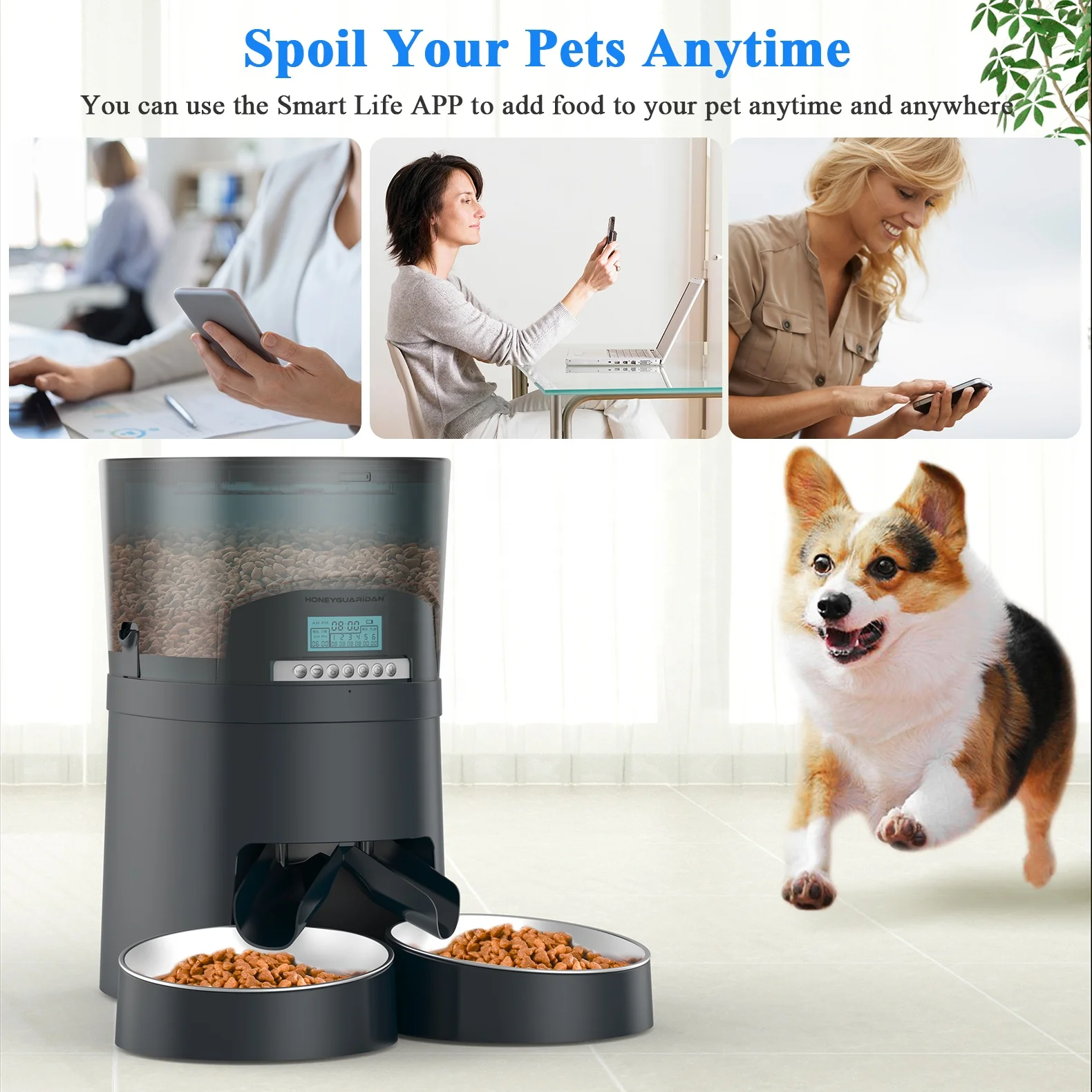 Factory Directly 4L sell Automatic feeding cat with two way splitter for Cats Animals dog food storage container
