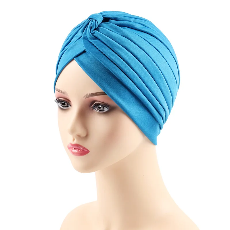 Muslim Women Cotton Cross Ruffle Chemo Sleep Turban Head Wear Scarf Beanie Hat for Cancer Patient Hair Loss Accessories