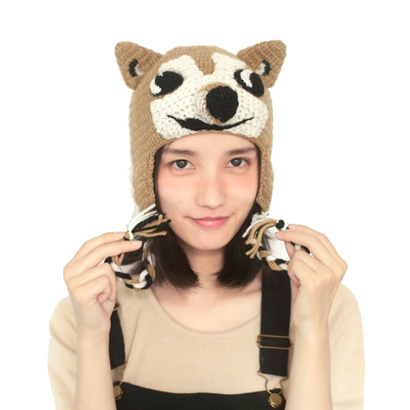 Variety Lovely Crochet Knitted Hat Outdoors Knitted Winter Cute Ear Protective Beanie Hats Knitted Caps