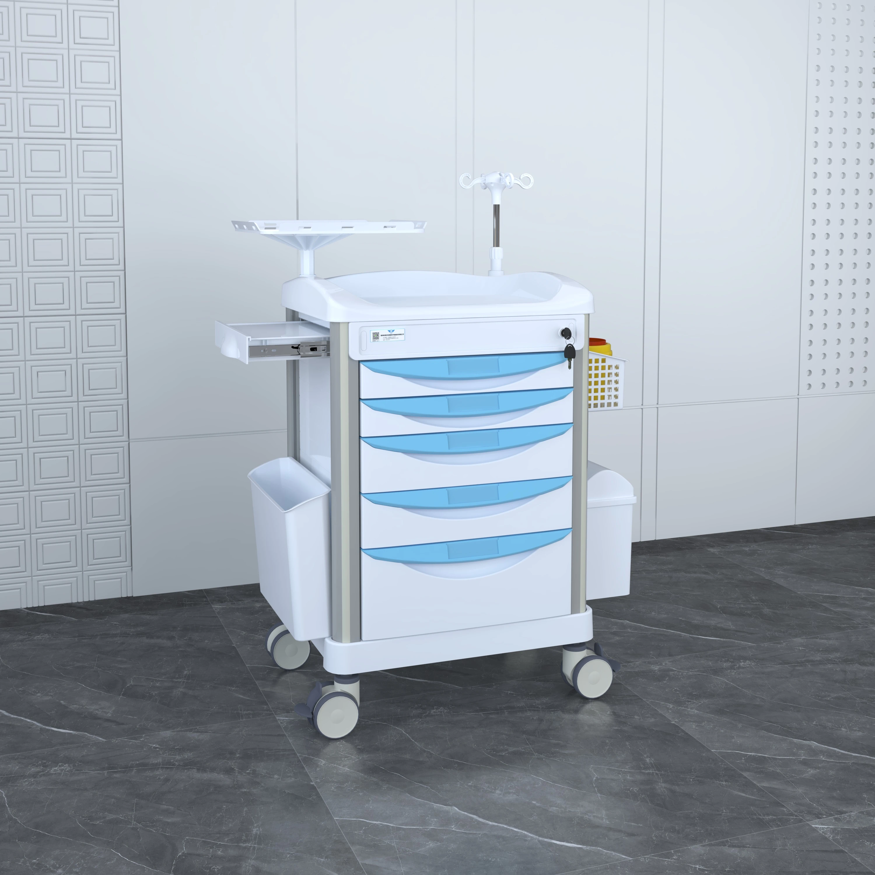 Custom Hospital Emergency Cart Medical Mobile Trolley Multifunction ABS Rescue Treatment Trolley  With More Drawer