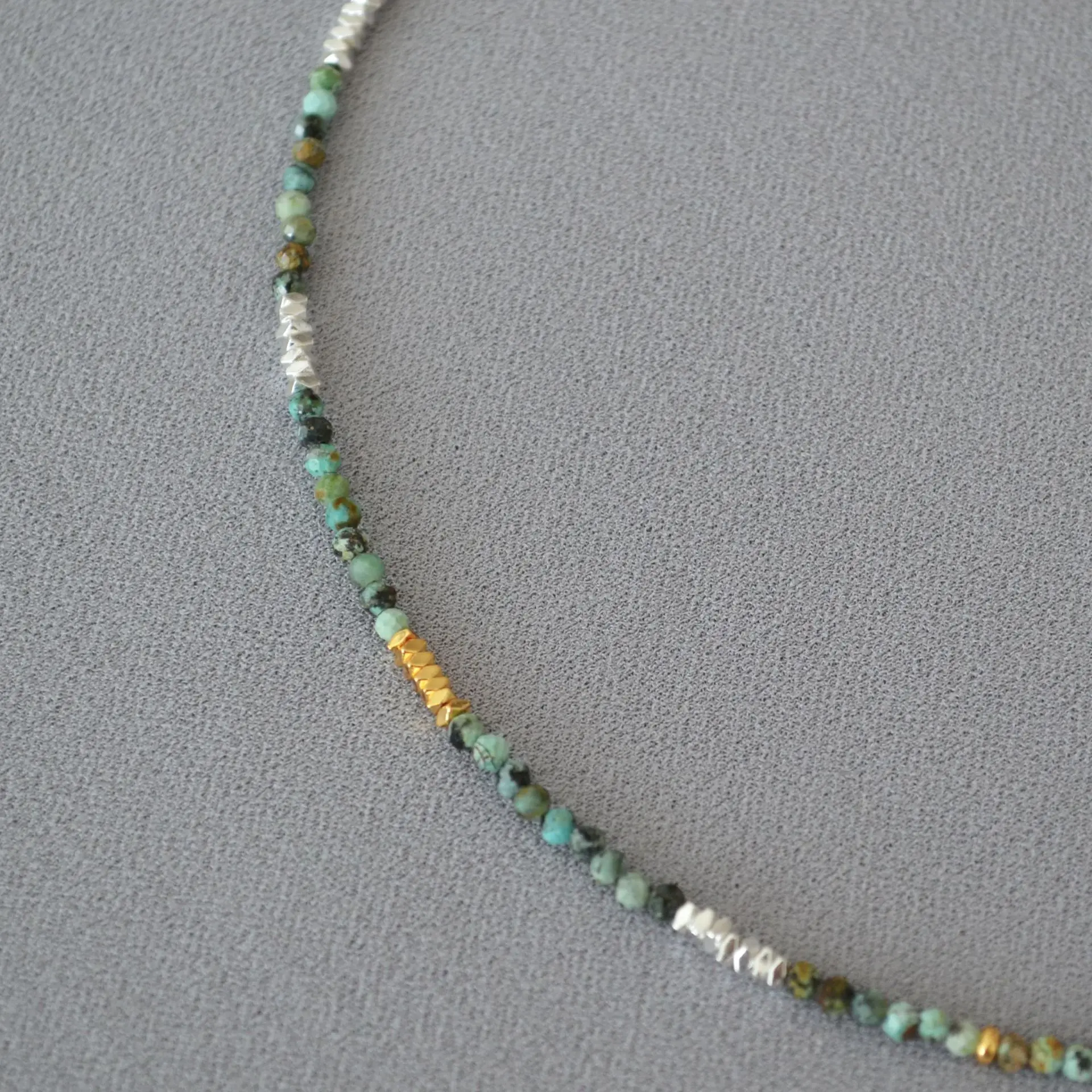 Vintage Turquoise Crushed Silver Beaded Necklace Personalized Turkish Eyes Brass Coin Pendant Stacking Necklace