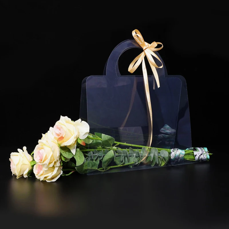 Fashion flower handbag florist supplies PET transparent bouquet gift bag