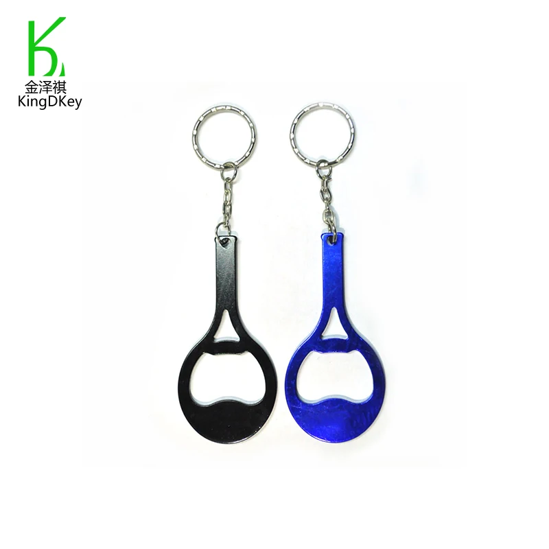Custom logo print Aluminium alloytennis racket shape design bottle opener keychain or key ring for promotional gifts