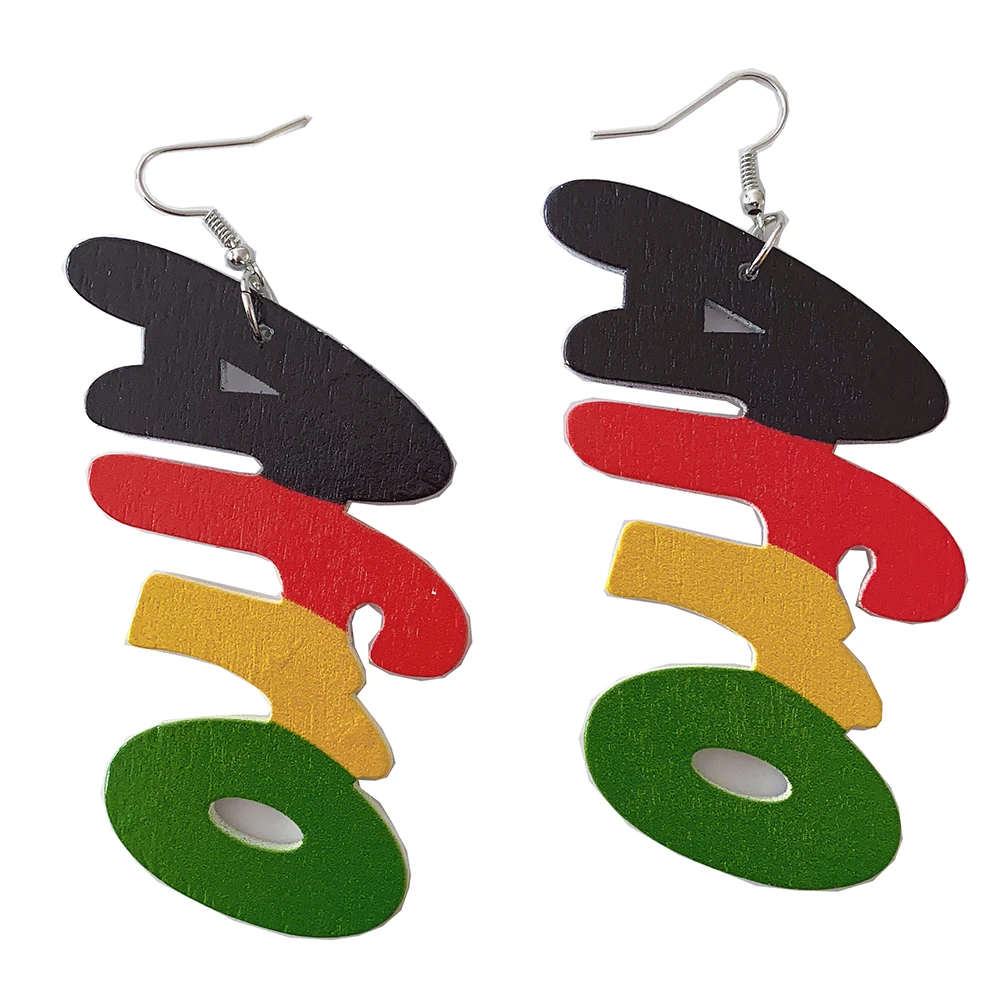 Hiphop Accessory African Brown Wood Africa Map Earring Tribal Engraved Tropical Wooden Earring For Women WDER004