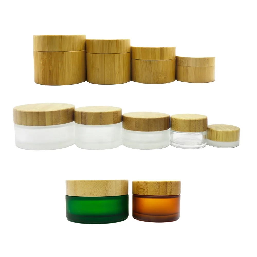 Empty wholesale clear frosted cosmetic bamboo packaging cream jar and bamboo lotion pump bottle roll on bottle BGJ-888S