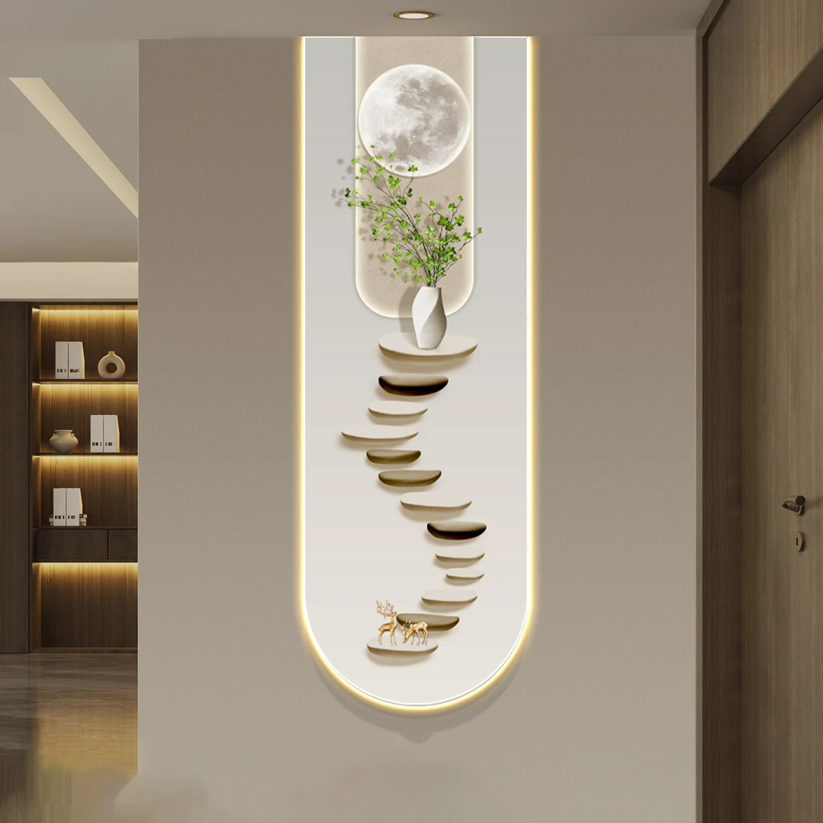 Elk Entryway Decorative Painting Modern Light Luxury Premium Feeling led with Light Corridor Fantasy Aisle Wall Art